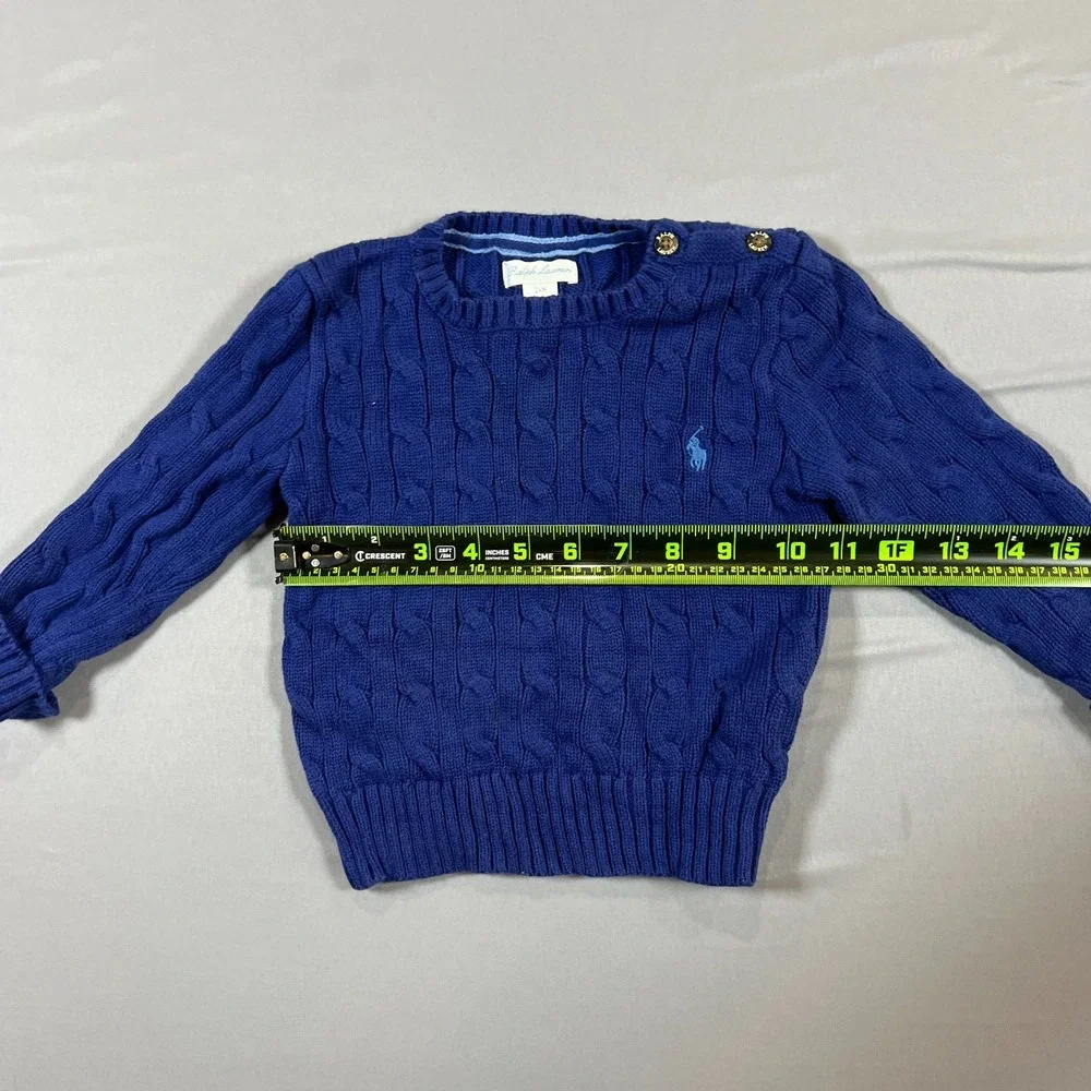 Ralph Lauren Sweater Toddler Boys 24M Blue Cable Knit Cotton Crew Neck Pullover